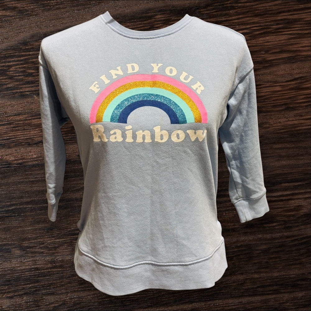 Crown & Ivy Kids Light Blue 'Find Your Rainbow' 3/4” Sleeved Top Size Small